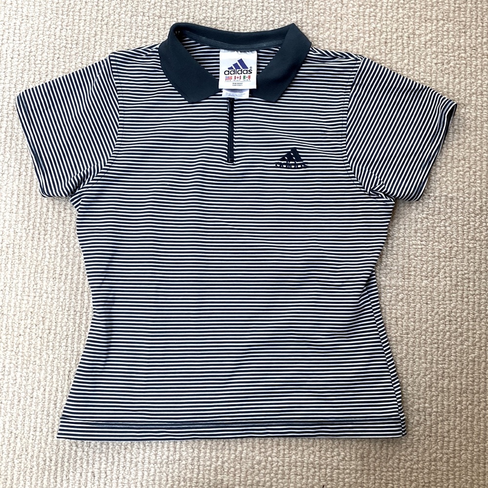 adidas Green/Blue and White Striped Polo Shirt